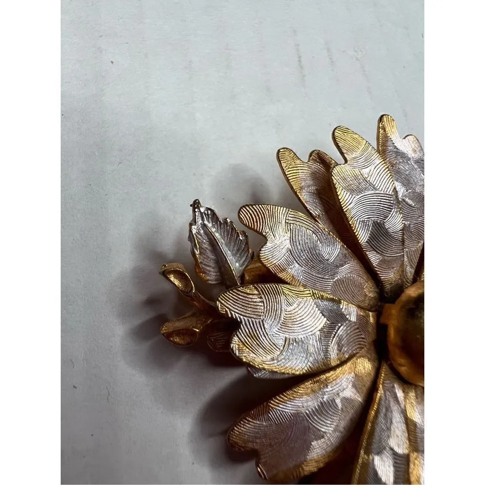 Vintage floral gold and silver tone brooch